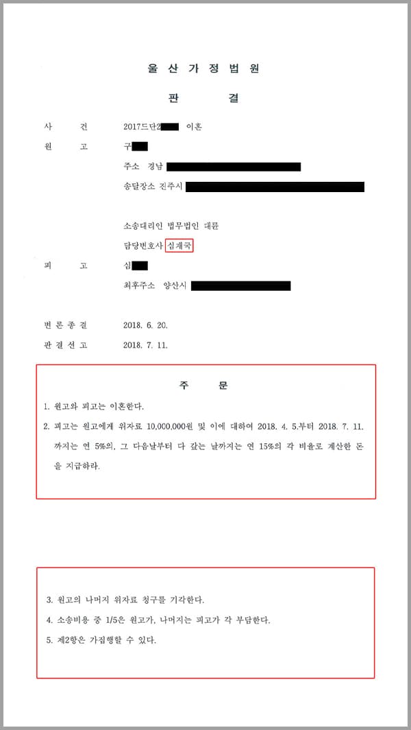 이 사건은 피고는 혼인기간 내내 자신의 수입을 숨기고 원고에게 생활비를 지급하지 않다가 2012.경 일방적으로 집을 나간 후 현재까지 연락이 되지 않는 사유로 원고와 피고의 혼인관계가 파탄되었으므로, 피고는 원고에게 위자료로 10,000,000원 및 이에 대한 이자를 지급하라는 이혼 청구소송을 제기하여 줄 것을 요구한 사안이었습니다.