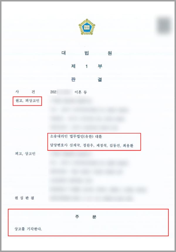 본 사건은 항소와 상고를 거듭하여 3심까지 이어오게 된 이혼소송입니다. 의뢰인이 결혼하던 당시 배우자는 실직 상태로 실업급여를 받고 있었기에 결혼 후 생활비를 대부분 의뢰인이 부담해야만 했다고 합니다.의뢰인은 배우자가 결혼 전부터 가지고 있던 채무를 변제하기 위해 저축은커녕 친정이나 지인에게 돈을 불려가며 생활하던 와중에 배우자는 의뢰인의 카드를 사용하며 친구들에게 식사 대접을 하는 등 지출을 줄이지 않았다고 합니다.이에 그치지 않고 의뢰인의 배우자는 자신의 주량을 넘어서서 과음을 하며 말이나 행동에 실수가 잦아졌고, 의뢰인이 술을 줄일 것을 당부하였음에도 계속해서 술을 마시고 폭언과 폭력을 일삼았다고 하는데요.더는 혼인을 지속할 수 없다고 생각한 의뢰인은 이혼을 결심하였으나, 초기에 법원으로부터 받은 화해권고 결정 내용에 납득할 수 없어서 본격적인 소송을 준비하게 됩니다.법무법인 대륜의 이혼전담팀은 의뢰인이 그동안 배우자로부터 당해온 부당한 행동과 배우자의 생활비나 채무까지 책임져야 했던 상황을 근거로 위자료와 재산분할을 청구하였습니다.이혼 위자료나 재산분할은 유책 사유나 재산 형성에 대한 기여도 살피지만 그 밖의 여러 사정도 참작하게 되는데, 본 사건의 유책배우자는 소득도 직업도 없어 의뢰인에게 다소 불리할 수 있는 상황에 있었습니다.그러나 대륜의 이혼전문변호사들이 원심의 판결이 합당하지 않음을 구체적으로 증명하여 2심에서 좀 더 많은 위자료와 재산분할 청구를 이끌어낼 수 있었는데요.문제는 유책배우자가 2심 판결에 이의를 제기하여 상고심을 진행하게 되었습니다.
