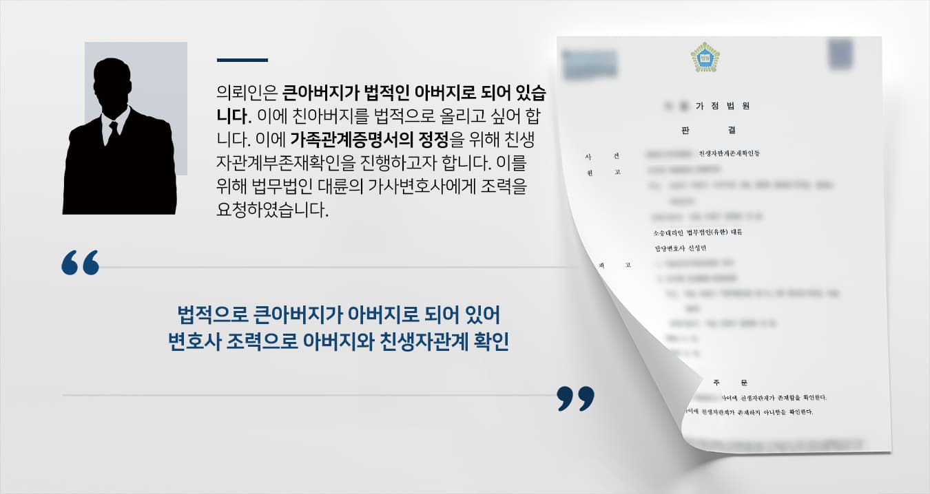 [친생자관계부존재확인] 가사변호사 활약으로 법원 친아버지와 친생자관계 확인