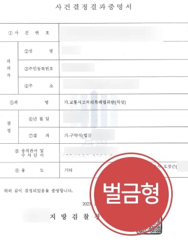 [위험운전치사상 벌금형] 12대중과실교통사고 피의자, 벌금형 종결 