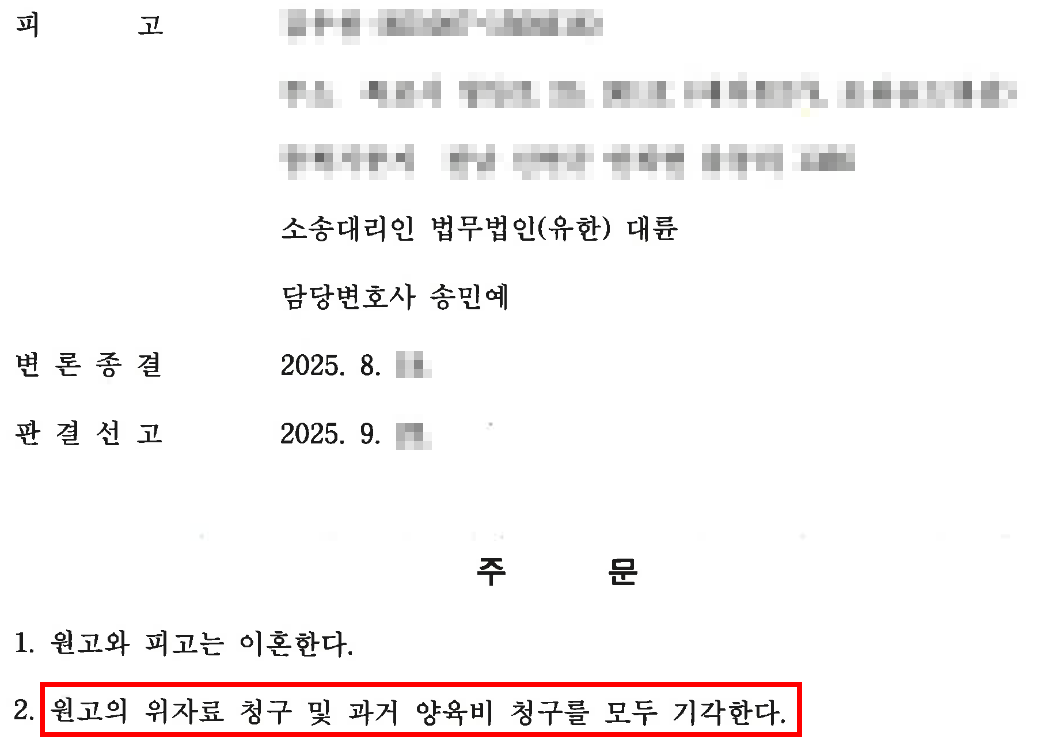 이혼소송, 양육비청구소송 사건 결과 원고 청구 기각