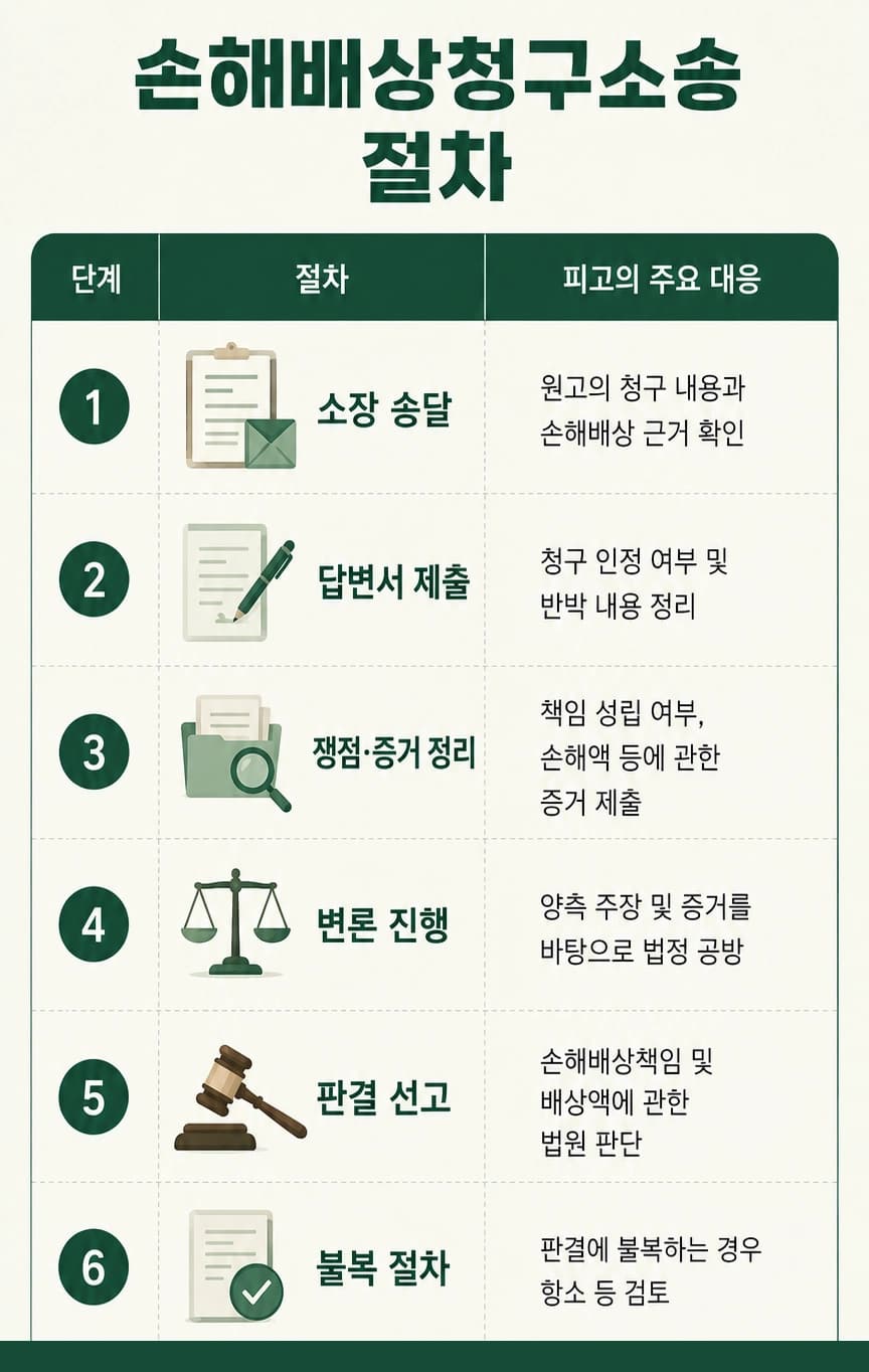손해배상청구소송에서 재산상 손해와 정신적 손해의 배상 범위를 검토하는 이미지
