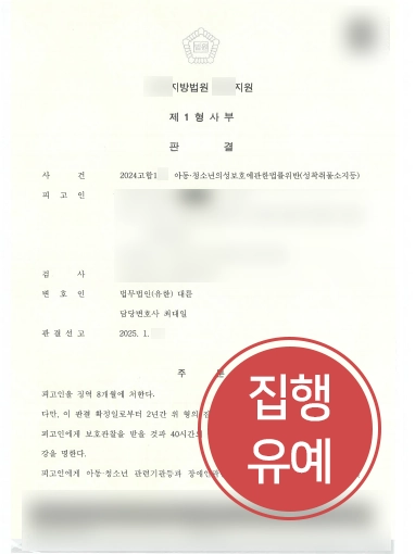 판결문블러 용산변호사 | 장애인 의뢰인 도와 아동성착취물소지 혐의 집행유예 받아내